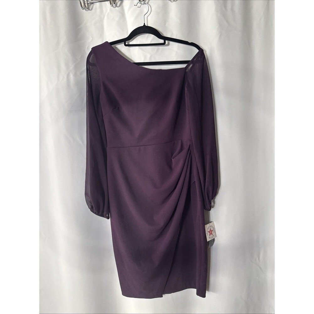 Betsy & Adam Women's Purple Scuba Sheer-Sleeve MIDI Dress